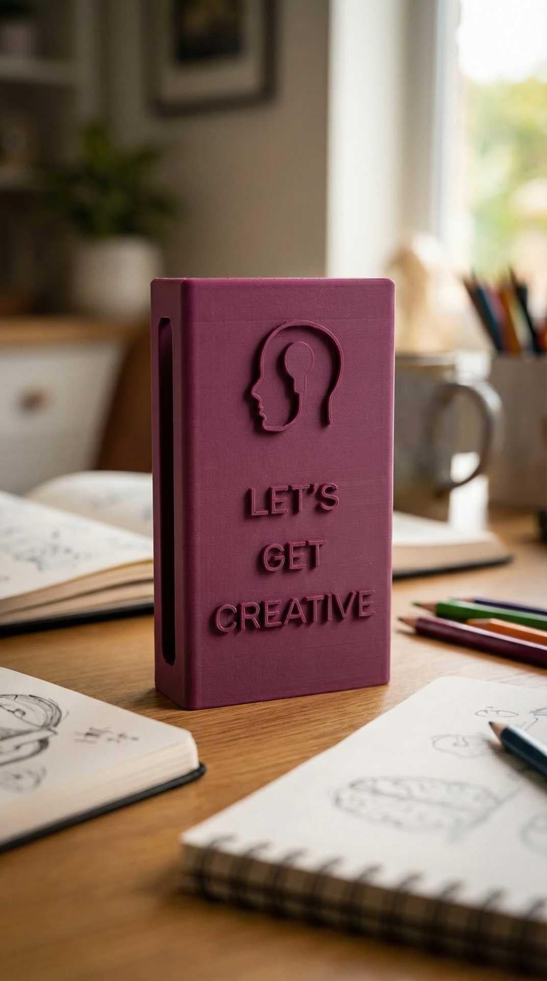 "Lets Get Creative" Reclaimbox for one smartphone - burgundy with grey felt