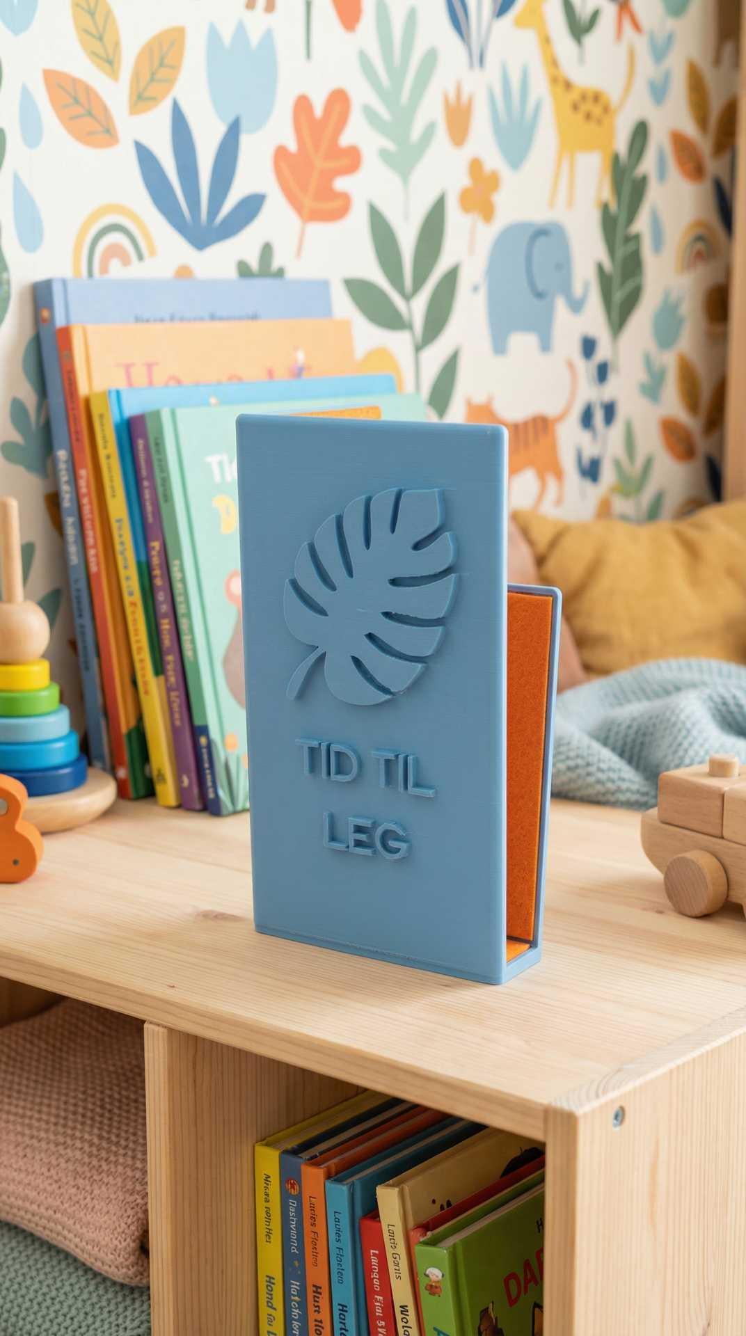 “Tid til leg” Reclaim kids box for Tablets - Blue with orange felt