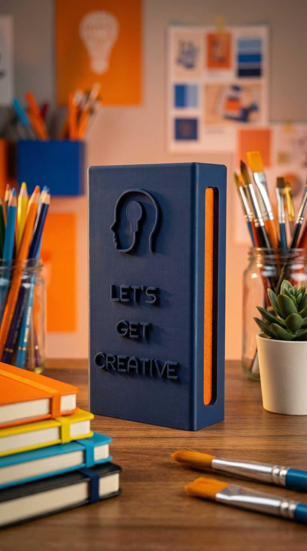 "Lets Get Creative" Reclaimbox for one smartphone - Blue with orange felt