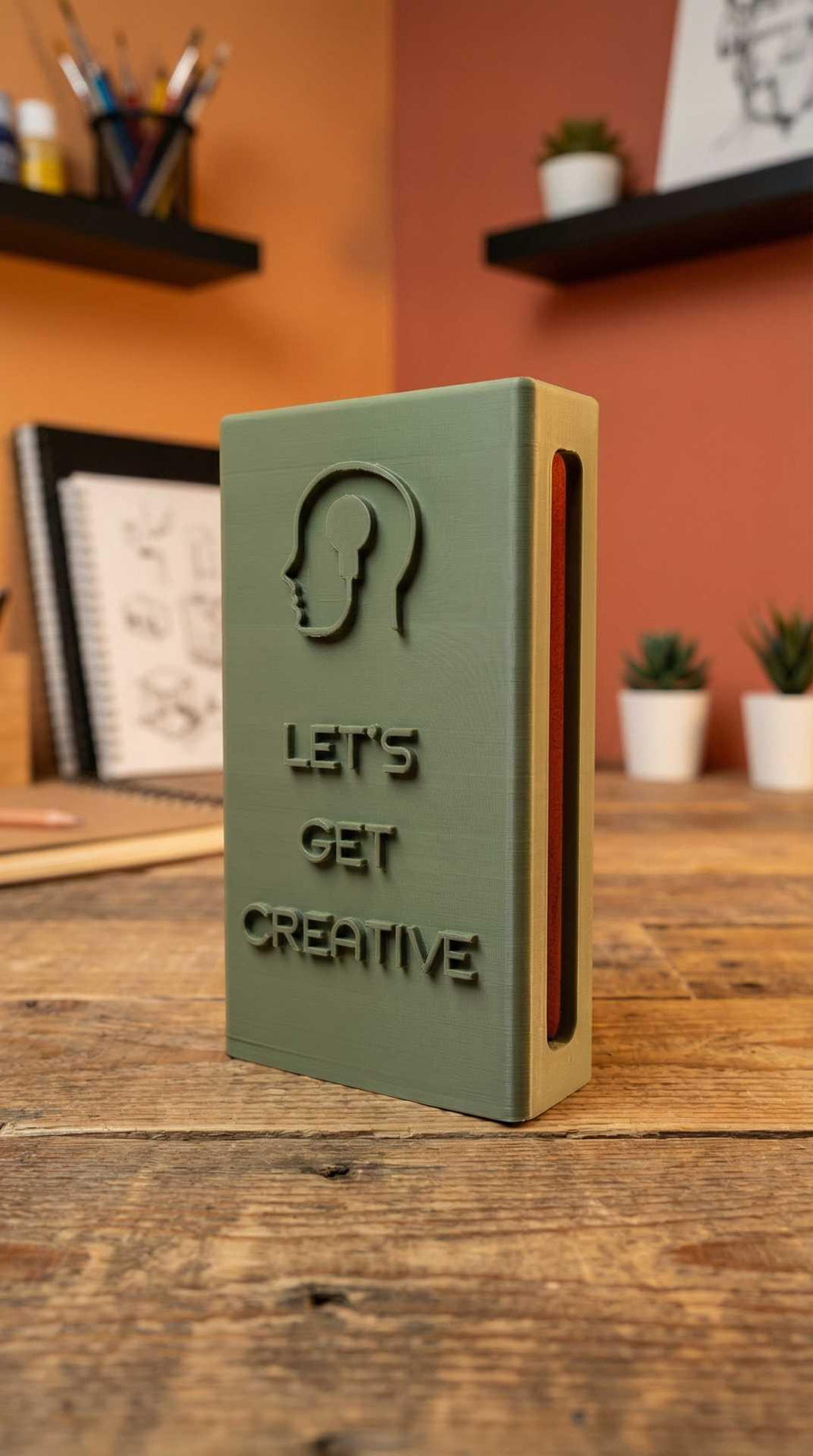 "Lets Get Creative" Reclaimbox for one smartphone - Green with orange felt