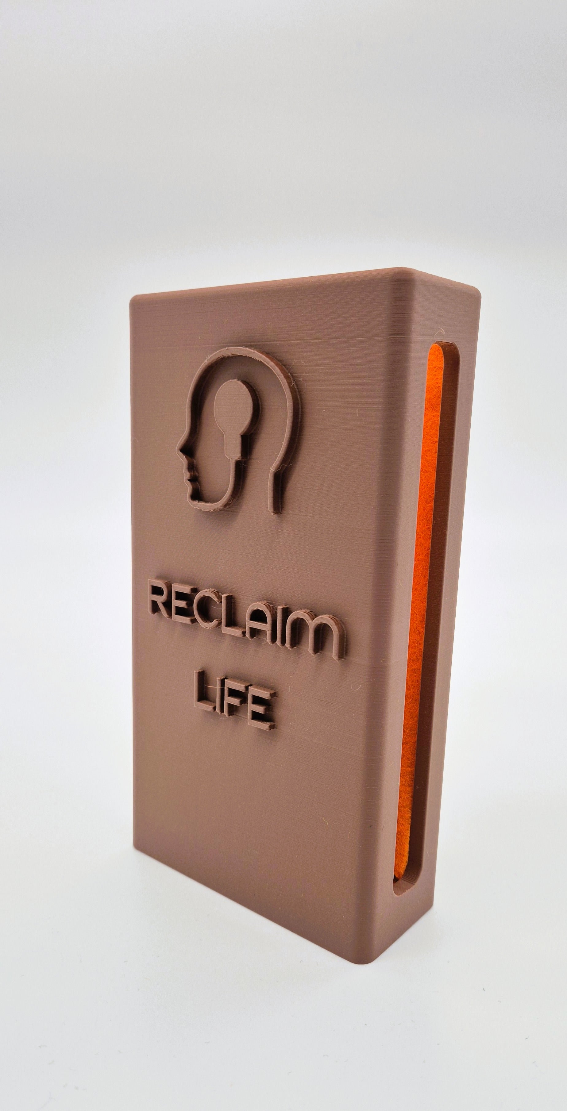 "Reclaim Life" Reclaimbox for one smartphone - Light brown with orange felt