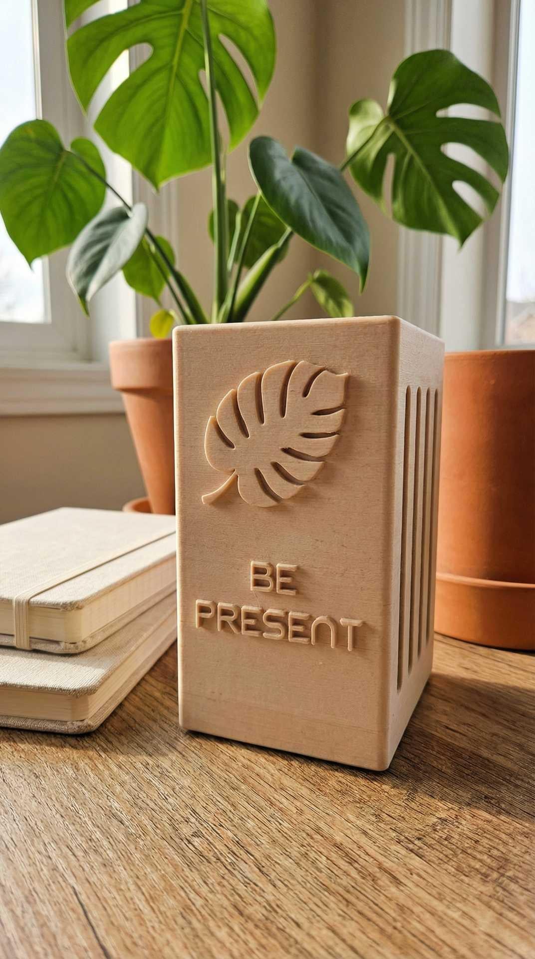 "Be Present" - family box for 4 smartphones - beige with grey felt